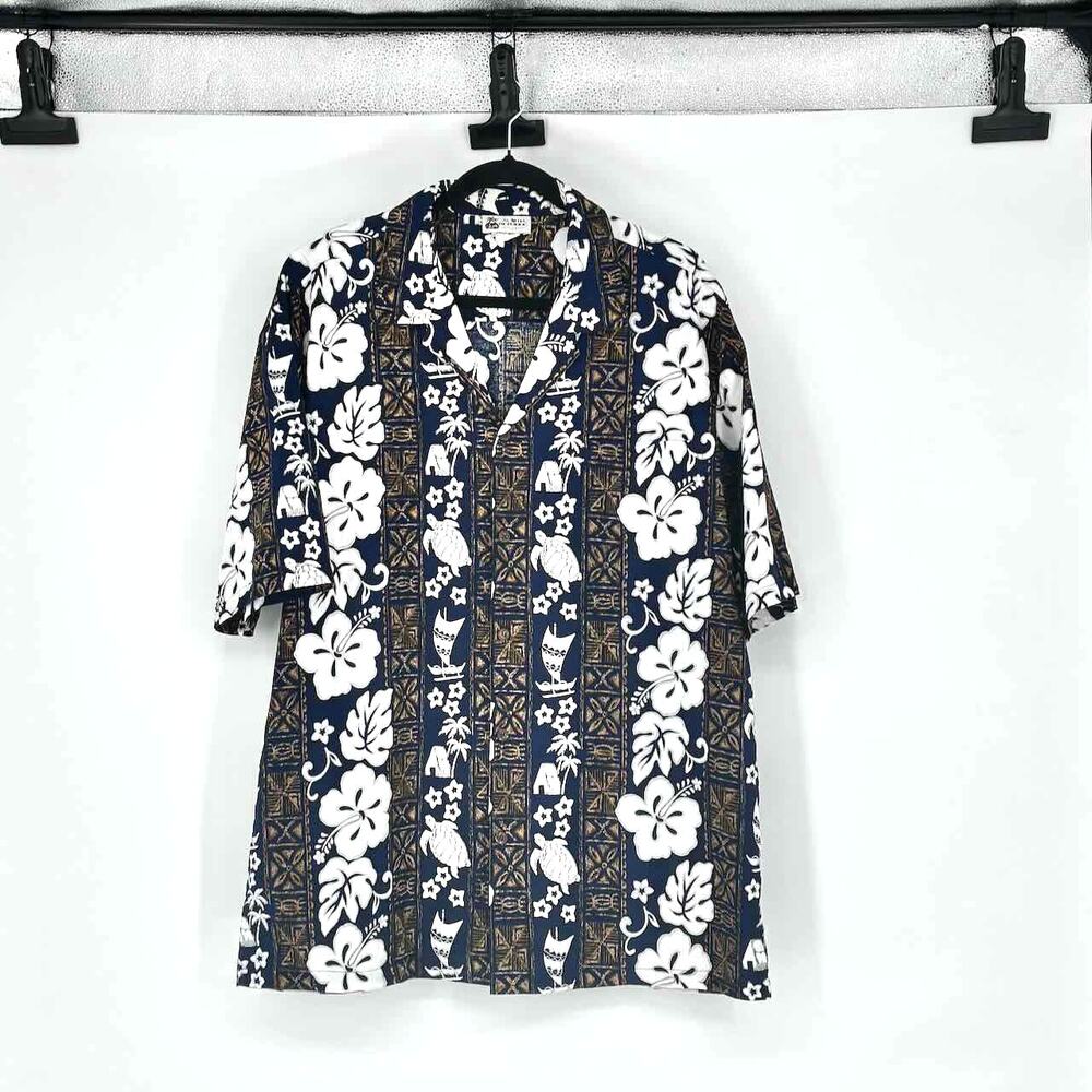 Vintage Aloha Republic Blue & White Hawaiian Print Button Up Shirt - Size XL